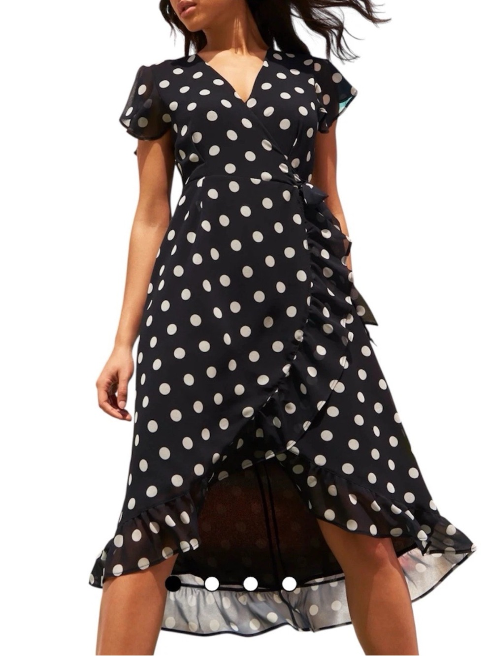 New York & Company Navy & White Polka Dot Wrap Dress